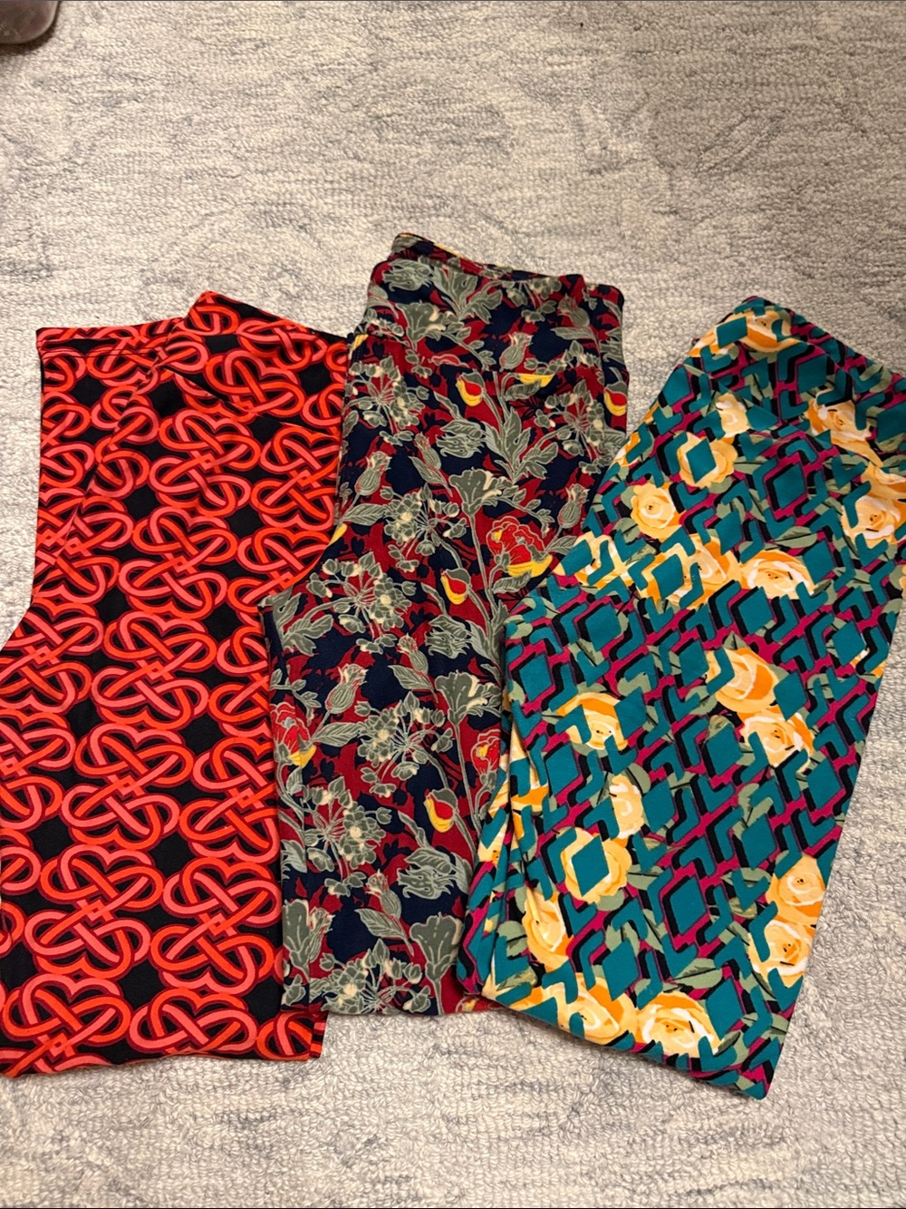 LuLaRoe Women's Patterned Ponte Leggings Trio - Red, Teal, Black